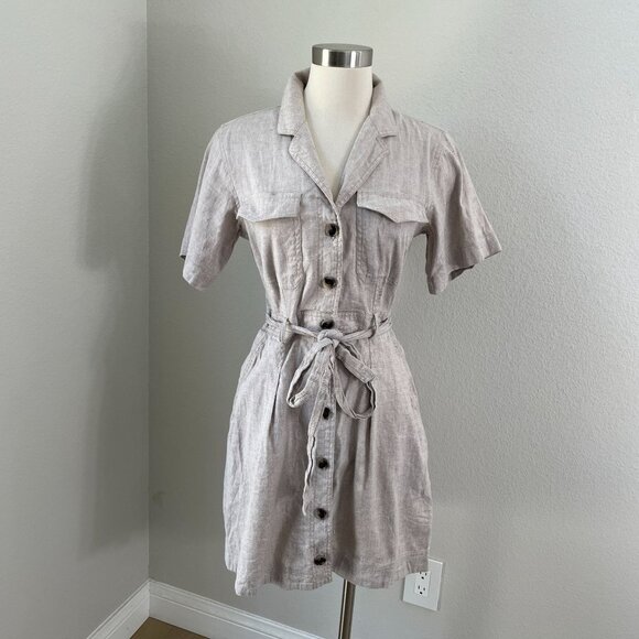 Banana Republic Womens 4 Linen Cotton Utility Dress Button Up Short Sleeve - Picture 1 of 13